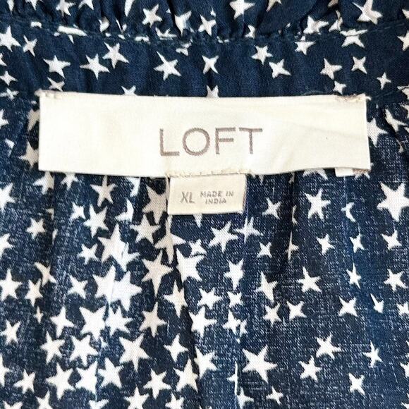 Ann Taylor LOFT Navy Star Ruffle Pleated Bib Top - Picture 10 of 11